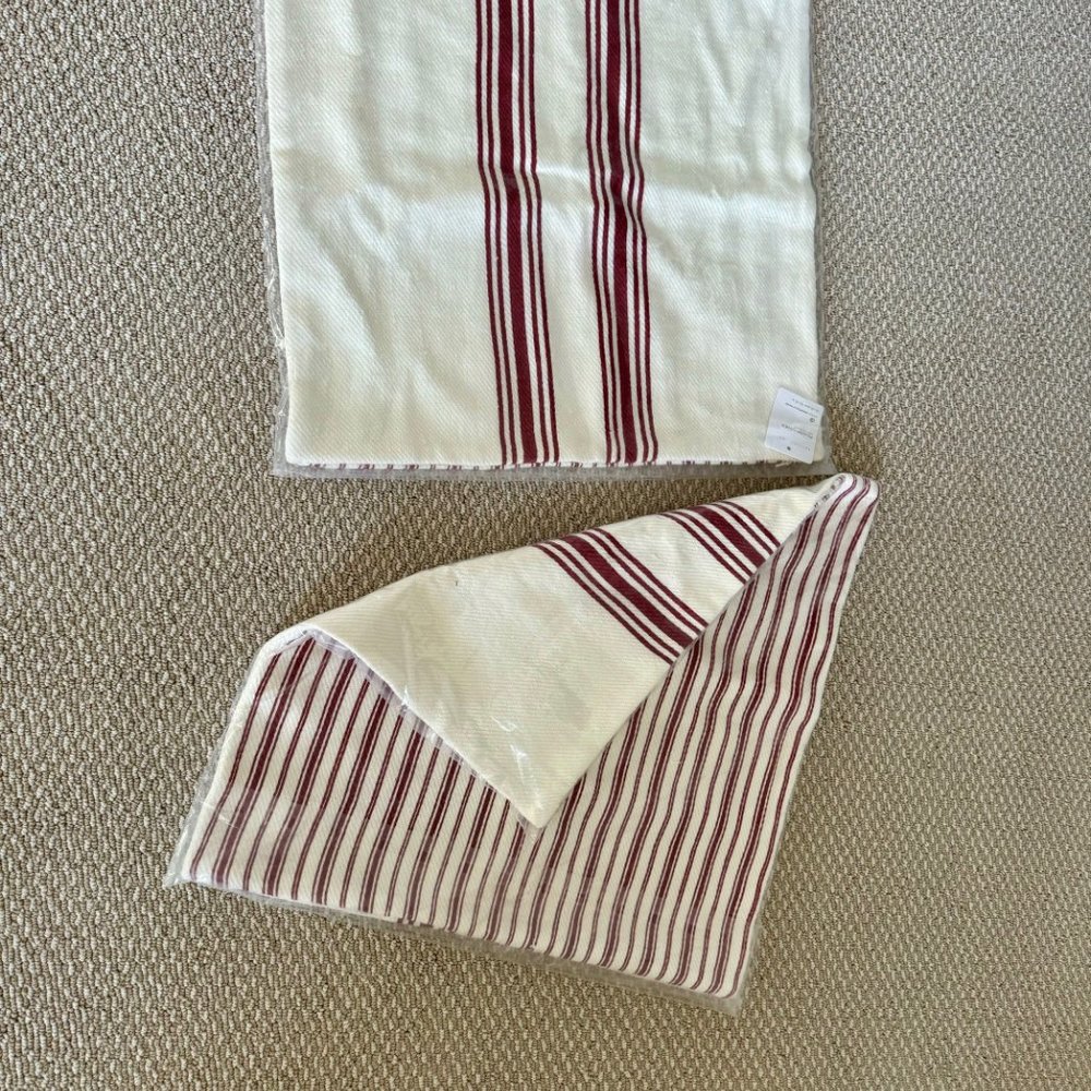 Pair of Pottery Barn 20x20 Pillow/Sham covers, Reversable Red and Cream Stripe